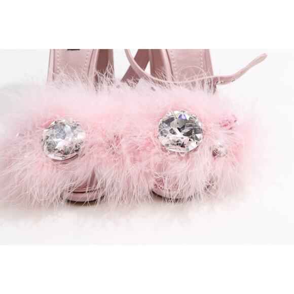 “DOLCE & GABBANA Pink Turkey Feather Crystal Embellished Sandals – Size 37.5” - Picture 5 of 16